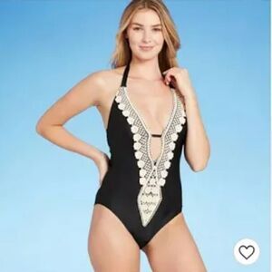 Kona Sol Crotchet Trim One Piece Swimsuit S